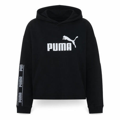 PUMA Womens Black L Pullover Hoodie Logo Print Cotton Blend
