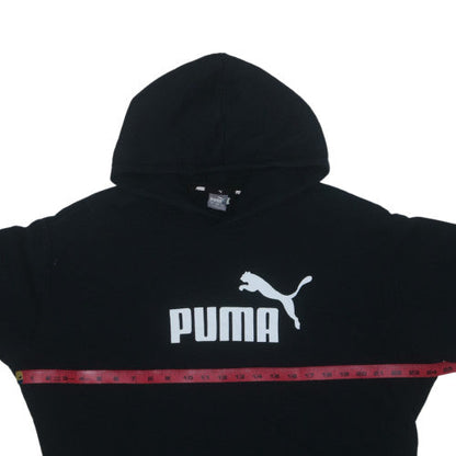 PUMA Womens Black L Pullover Hoodie Logo Print Cotton Blend