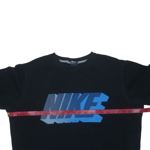 Nike Womens Black Blue Logo Pullover Sweatshirt Size L Cotton Blend