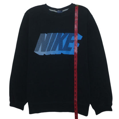 Nike Womens Black Blue Logo Pullover Sweatshirt Size L Cotton Blend