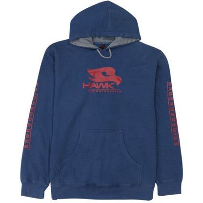 Hawk Mens Blue Pullover Hoodie L Fleece Graphic Skater Sweatshirt