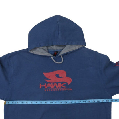 Hawk Mens Blue Pullover Hoodie L Fleece Graphic Skater Sweatshirt