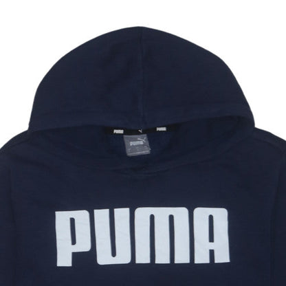 Puma Mens Blue Pullover Hoodie Large Logo Sports Fleece