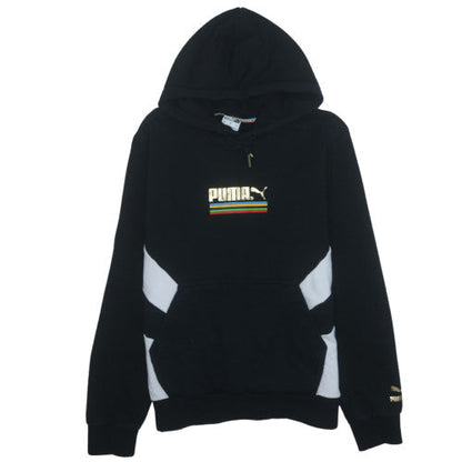 Puma Men's Black Pullover Hoodie M Gold Logo Fleece Sweatshirt