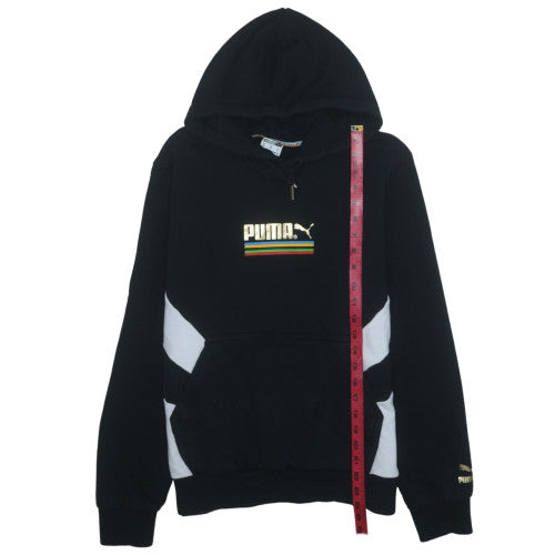 Puma Men's Black Pullover Hoodie M Gold Logo Fleece Sweatshirt