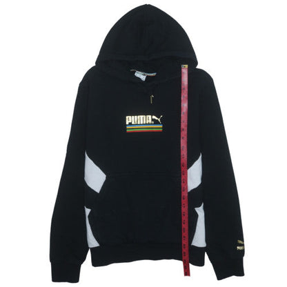 Puma Men's Black Pullover Hoodie M Gold Logo Fleece Sweatshirt