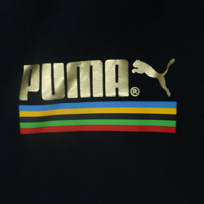 Puma Men's Black Pullover Hoodie M Gold Logo Fleece Sweatshirt