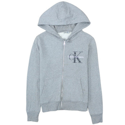 Calvin Klein Jeans Women Grey Full Zip Hoodie L Cotton Logo Casual