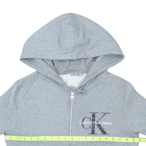 Calvin Klein Jeans Women Grey Full Zip Hoodie L Cotton Logo Casual