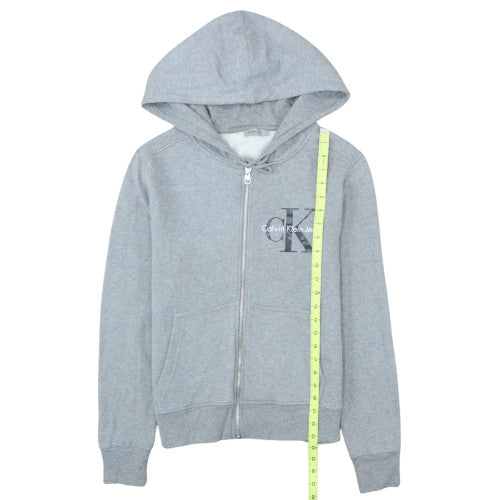 Calvin Klein Jeans Women Grey Full Zip Hoodie L Cotton Logo Casual