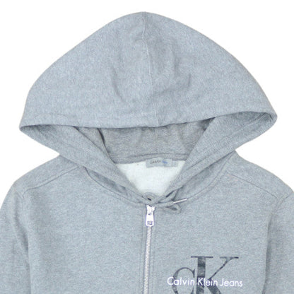 Calvin Klein Jeans Women Grey Full Zip Hoodie L Cotton Logo Casual