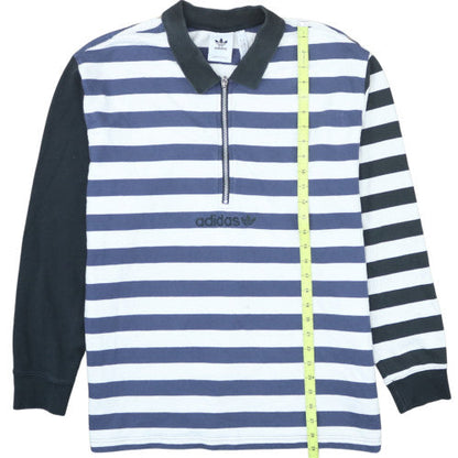 Adidas Mens Blue Striped Collared 1/2 Zip Sweatshirt Size L