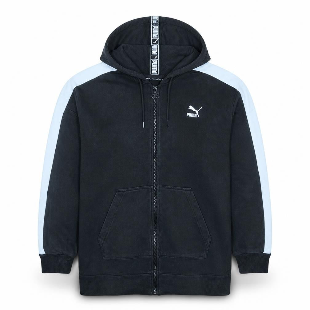 Front view of Puma Men's Black Full Zip Hoodie L Sportswear Fleece