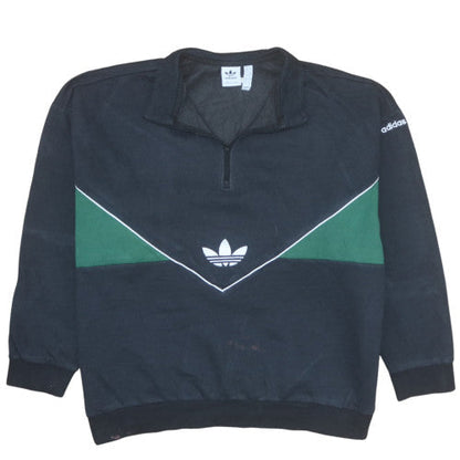 Adidas Women Black Green 1/4 Zip Sweatshirt XL Relaxed Fit Retro Style