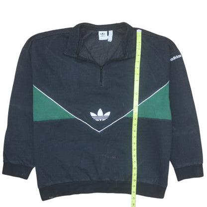 Adidas Women Black Green 1/4 Zip Sweatshirt XL Relaxed Fit Retro Style
