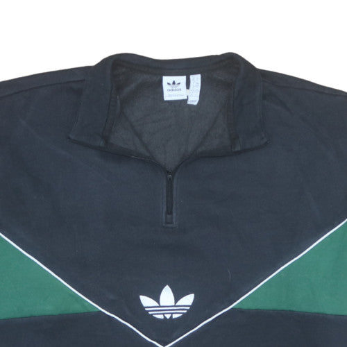 Adidas Women Black Green 1/4 Zip Sweatshirt XL Relaxed Fit Retro Style