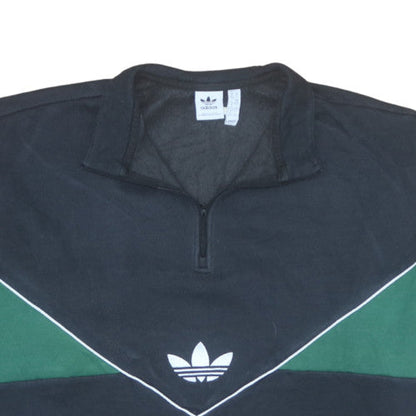 Adidas Women Black Green 1/4 Zip Sweatshirt XL Relaxed Fit Retro Style