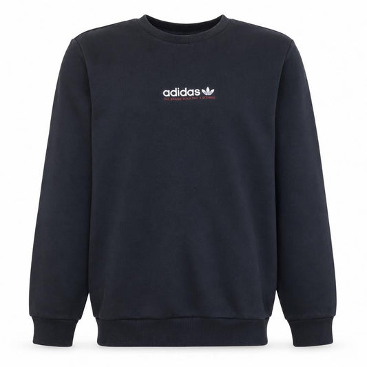 Front view of Adidas boys’ black pullover crew neck fleece sweatshirt 16 years