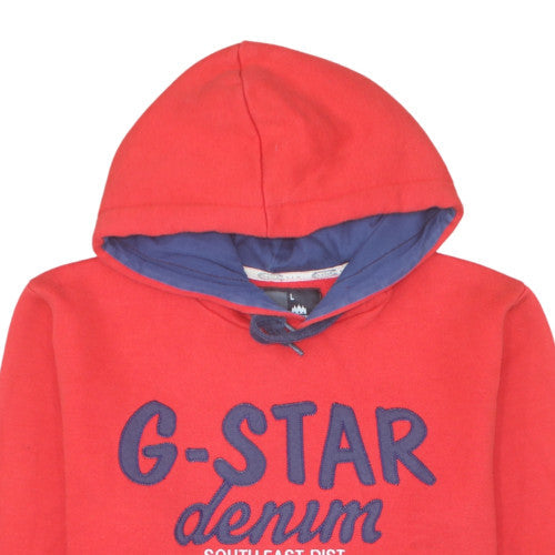 G-Star Men's Red Pullover Hoodie L Logo Fleece Sweatshirt