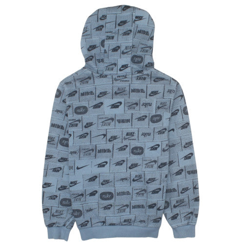Nike Boys Blue Logo Print Pullover Hoodie Size L (147-158 cm)