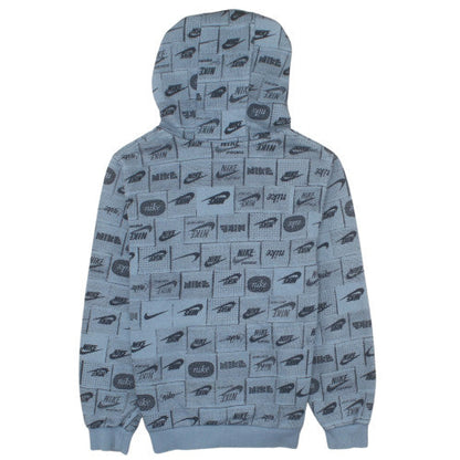 Nike Boys Blue Logo Print Pullover Hoodie Size L (147-158 cm)