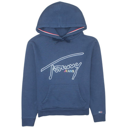Tommy Jeans Women's Blue XS Pullover Hoodie Cotton Blend Logo Sweatshirt