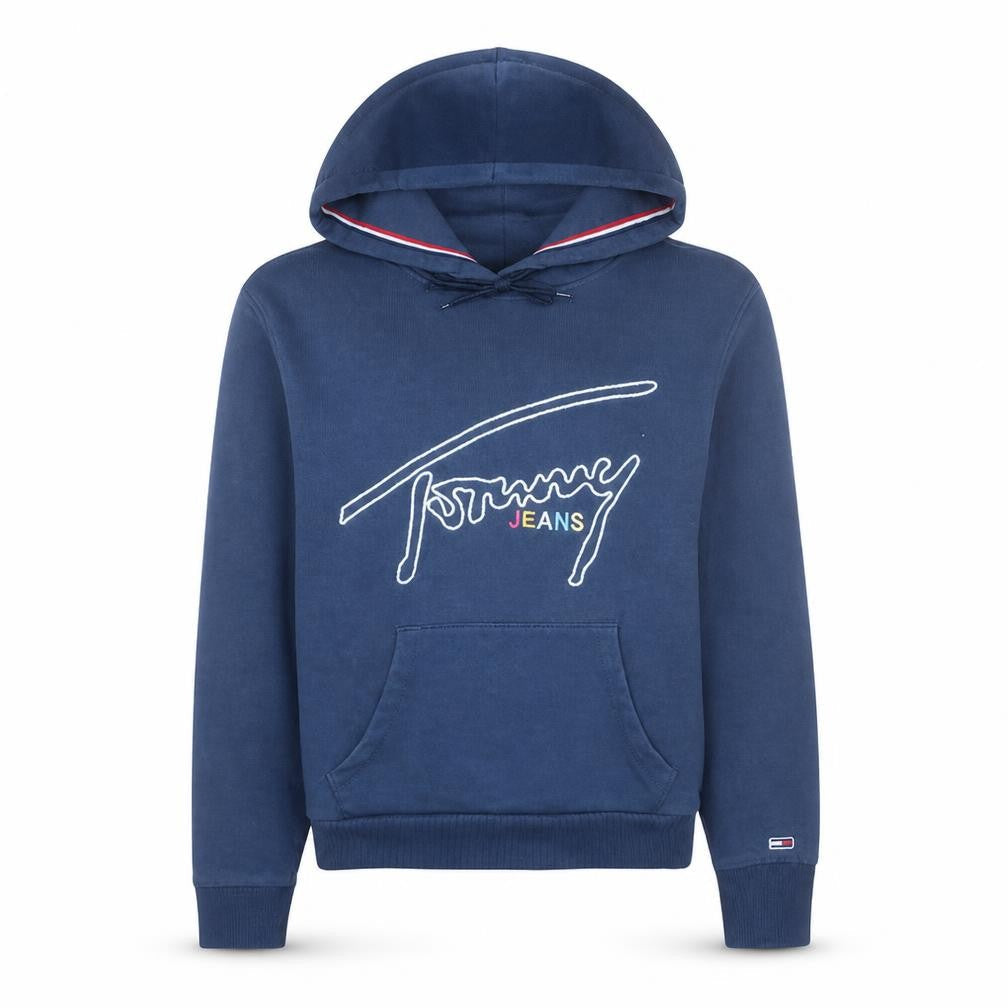 Tommy Jeans Women's Blue XS Pullover Hoodie Cotton Blend Logo Sweatshirt