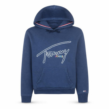 Tommy Jeans Women's Blue XS Pullover Hoodie Cotton Blend Logo Sweatshirt