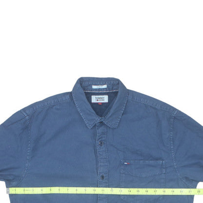 Tommy Jeans Men's Blue Long Sleeve Button-Up Cotton Shirt L