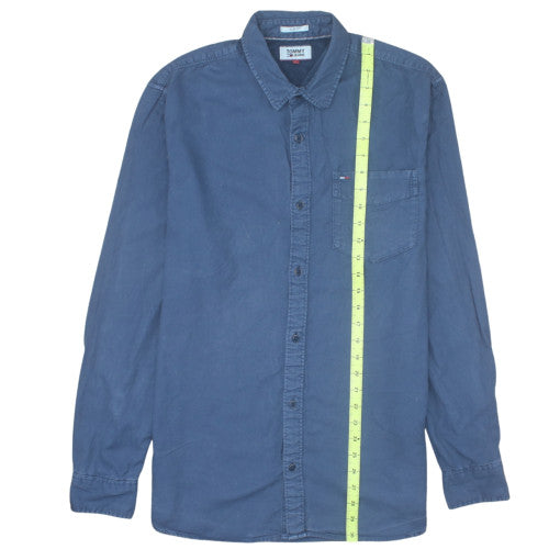 Tommy Jeans Men's Blue Long Sleeve Button-Up Cotton Shirt L