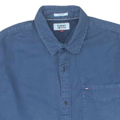 Tommy Jeans Men's Blue Long Sleeve Button-Up Cotton Shirt L