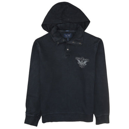 Armani Jeans Men's Black XL Henley Style Hooded Sweatshirt