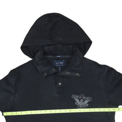 Armani Jeans Men's Black XL Henley Style Hooded Sweatshirt