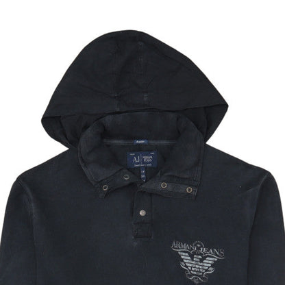 Armani Jeans Men's Black XL Henley Style Hooded Sweatshirt