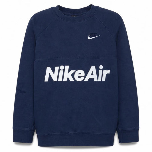 Front view of Nike boys’ blue crew neck pullover sweatshirt l 147-158cm logo print