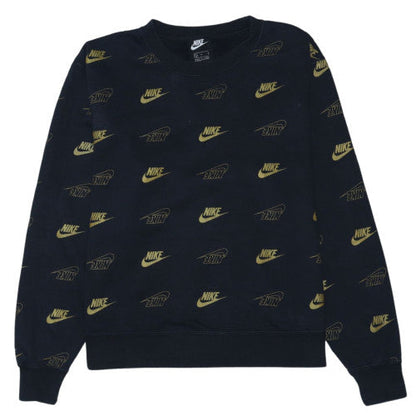 Nike Womens Black Logo Print Pullover Sweatshirt Size M