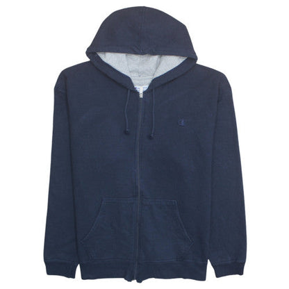 Champion Mens Blue Full Zip Hoodie 2XL Cotton Fleece Sweatshirt