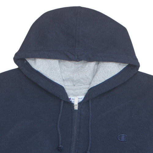 Champion Mens Blue Full Zip Hoodie 2XL Cotton Fleece Sweatshirt