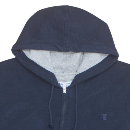Champion Mens Blue Full Zip Hoodie 2XL Cotton Fleece Sweatshirt