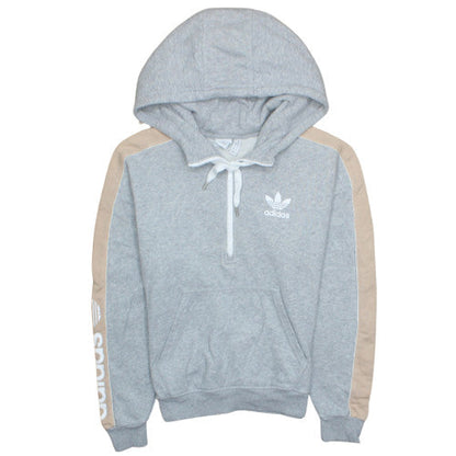 Adidas Women's Grey Beige 1/4 Zip Hooded Pullover XS Sweatshirt