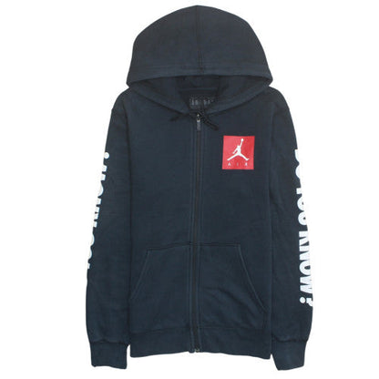 Jordan Air Mens Black Full Zip Hoodie Small Logo Graphic Sweatshirt