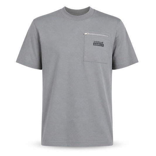 Front view of Adidas Men's Grey Crew Neck Cotton Zip Pocket T-Shirt, size M
