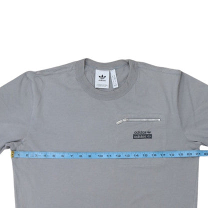 Adidas Men's Grey Crew Neck Cotton Zip Pocket T-Shirt Size M