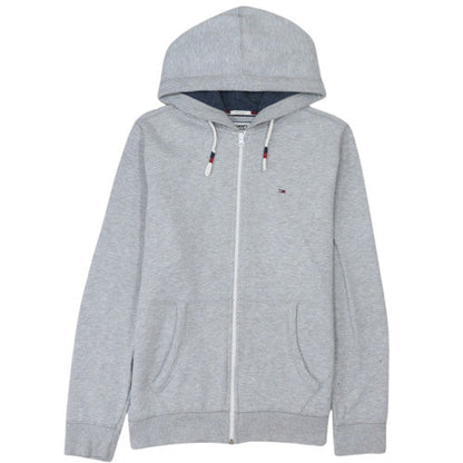 Tommy Jeans Men Grey Full Zip Hoodie L Regular Fit Cotton Blend
