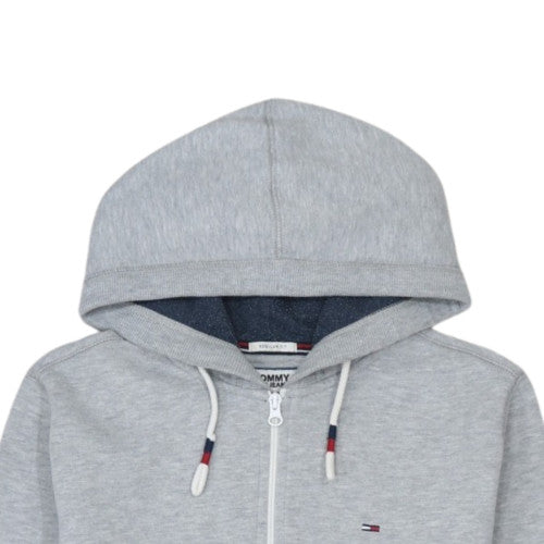 Tommy Jeans Men Grey Full Zip Hoodie L Regular Fit Cotton Blend
