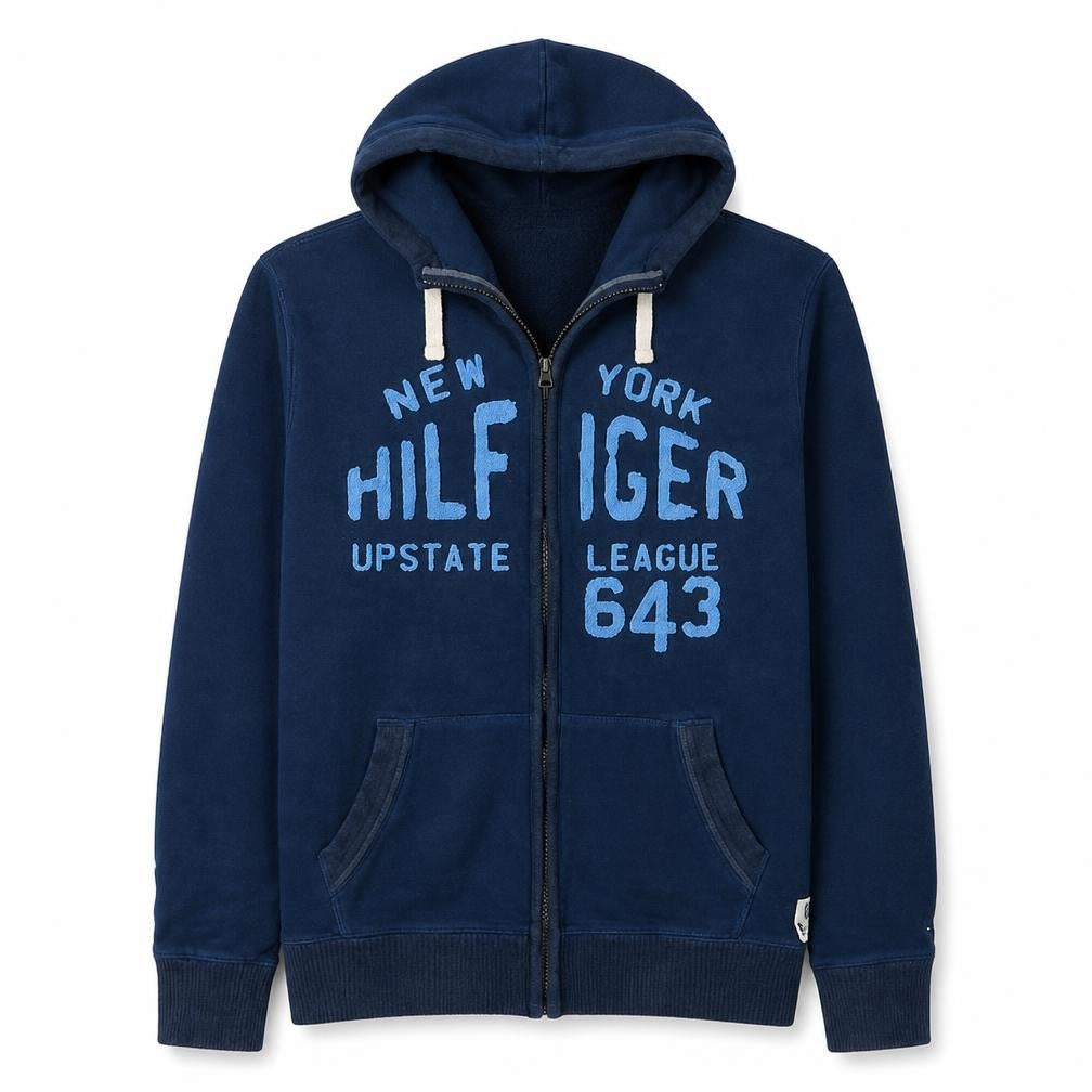Tommy Hilfiger Men's Blue Full Zip Hoodie L Logo Sportswear