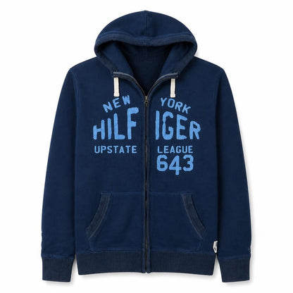 Tommy Hilfiger Men's Blue Full Zip Hoodie L Logo Sportswear