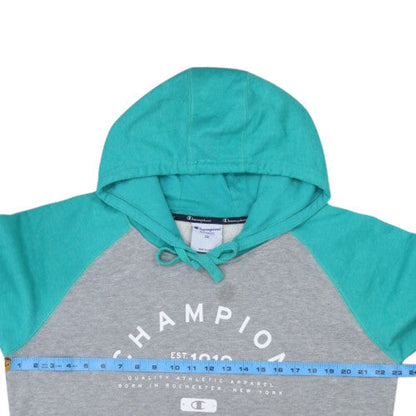 Champion Men's Grey & Teal Pullover Hoodie 2XL Graphic Print