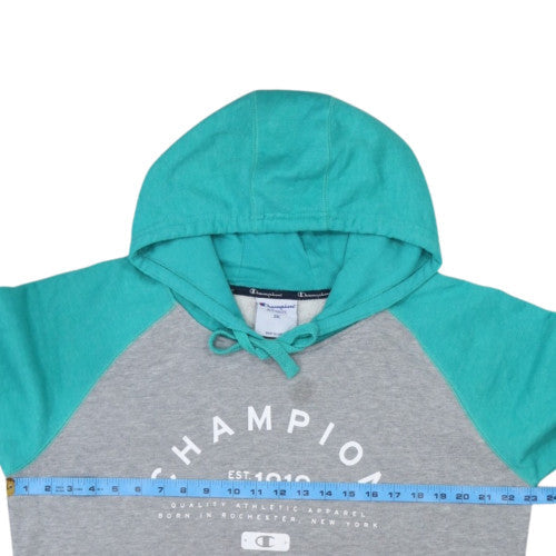 Champion Men's Grey & Teal Pullover Hoodie 2XL Graphic Print