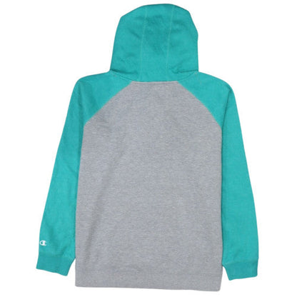 Champion Men's Grey & Teal Pullover Hoodie 2XL Graphic Print